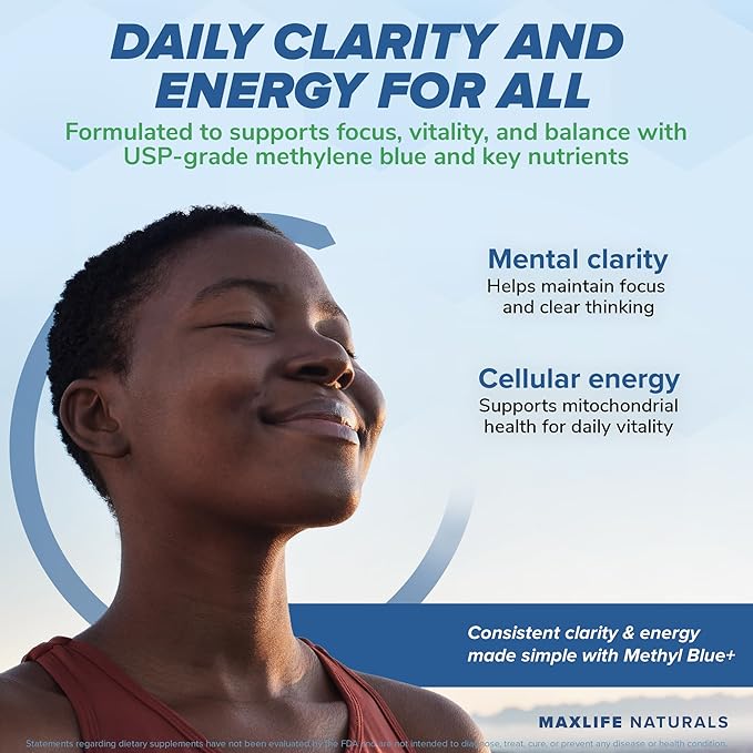 MaxLife Naturals Pure Methylene Blue Capsules Ultimate Methylene Blue Pharmaceutical USP - Grade 12mg 60 Capsules with Vitamin C Ester &amp NAC Glycine Supports Cellular &amp Cognitive Function Mad