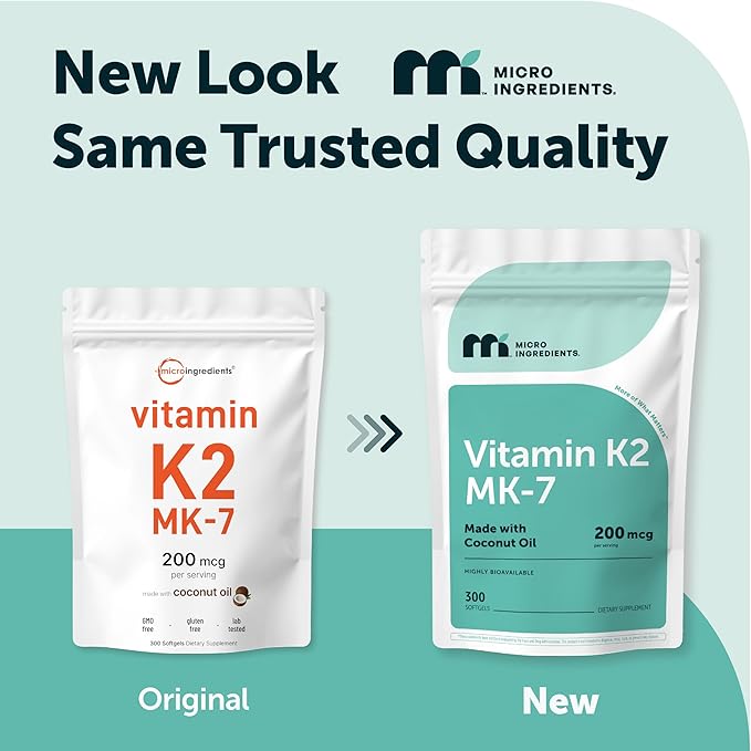 Micro Ingredients Vitamin K2 MK-7 200 mcg Per Serving 300 Coconut Oil Softgels | K2 Vitamin Supplement with Coconut Oil | Non-GMO