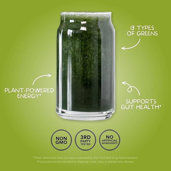 Clean Simple Eats Super Greens Powder Naturally Flavored Greens Powder with Chlorella Spirulina Superfoods &amp Prebiotic Fiber No Artificial Ingredients Gluten Free Green Apple Flavor 30 Serv