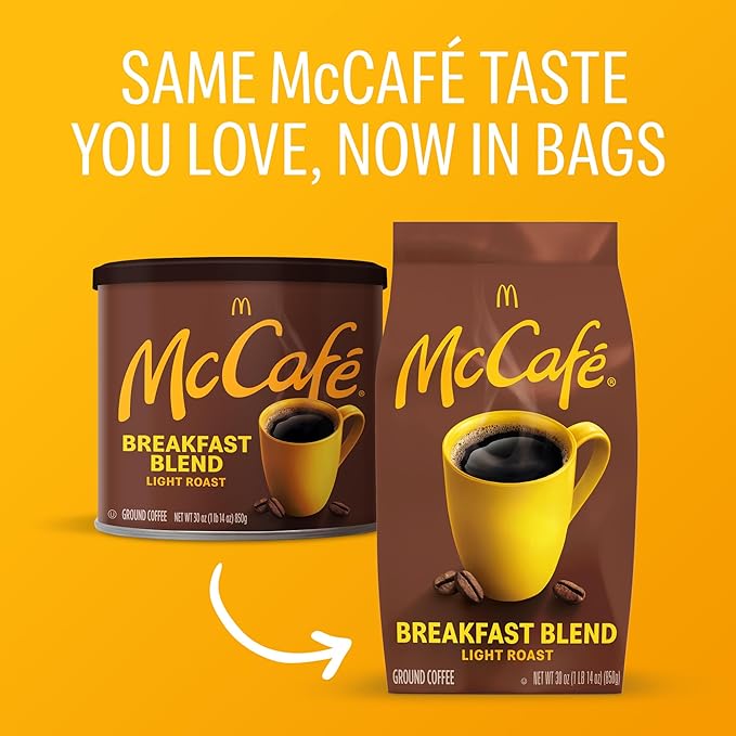 McCafe Breakfast Blend Ground Coffee Light Roast Citrus Flavor Notes Premium Quality Responsibly Sourced Kosher Certified 30oz. Bag