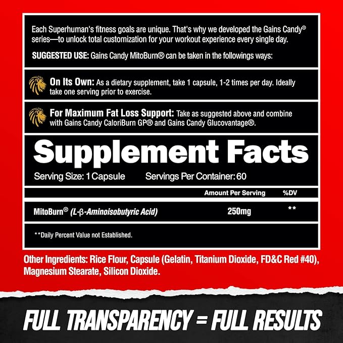 ALPHA LION Gains Candy Supplement Pills that Support Weight Loss Appetite Suppressant Keto-Diet Friendly Decrease Body Fat Upgrade Energy &amp Workout Performance 60 Capsules (MitoBurn®)