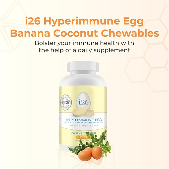Youngevity i26 Hyperimmune Egg | IgY Max Banana Coconut Chewable | Patented Immune Powerhouse Formula | Flexibility Gut Immune Support Supplement | 45 Chewable Tablets