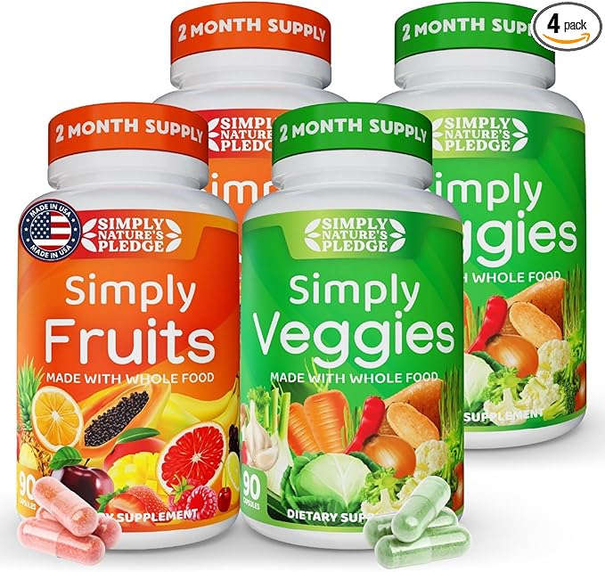 Simply Nature's Pledge - Packed with 42 Different Fruits &amp Vegetables - 2-Month Supply - Made with Real Non-GMO Whole Foods - Supports Energy &amp Overall Wellness - Soy-Free - 360 Capsules