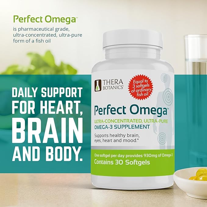 Therabotanics Perfect Omega Fish Oil Supplement EPA &amp DHA – High Absorption Concentrated Omega 3 for Heart Brain Eye &amp Metabolic Health - Alaskan Fish Oil Softgels - 30 Count (Pack of 1)