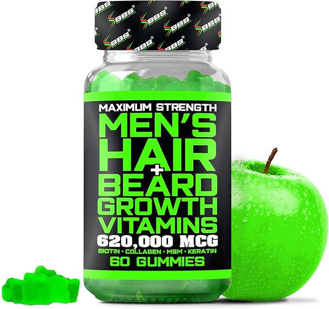 Best Beard Stuff Beard Growth Vitamins - Biotin Gummies for Beard &amp Hair Growth – Maximum Strength 620000mcg Biotin with Collagen MSM Keratin &amp Bamboo Extract