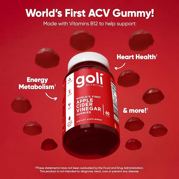 Goli Apple Cider Vinegar Gummies - Worlds First ACV Gummy with Vitamin B12 Beetroot &amp Pomegranate - Vegan Non-GMO Gluten-Free 120 Count (2 Pack)
