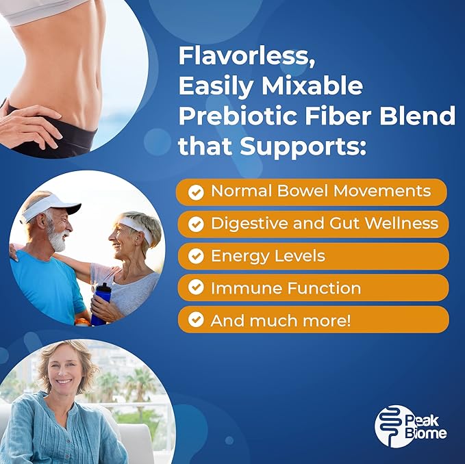 Peak BioBoost Prebiotic Fiber Supplement for Colon Cleanse - Flavorless Digestive Nutritional Supplements - Easy to Dissolve - No Gluten Soy or Dairy - 3-Month Supply - 90 Servings