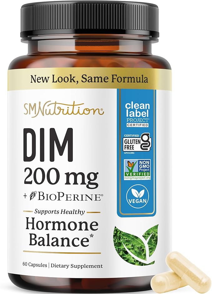 DIM Supplement 200 mg | Estrogen Balance for Women &amp Men | Hormonal Acne Hormone Balance Menopause &amp Antioxidant Support | Clean Label Project Certified Vegan &amp Soy Free Diindolylmethan