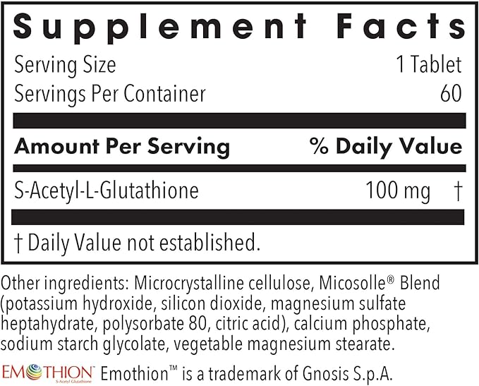 Allergy Research Group Acetyl-Glutathione - S-Acetyl-L-Glutathione Well Absorbed Immune Support 100 mg Supplement Hypoallergenic Scored Tablets - 60 Count