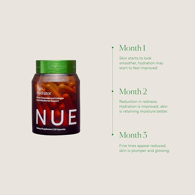 The Nue Co. Skin Hydrator Supplement - Daily Skin Support with Hydrolyzed Collagen Aloe &amp Hyaluronic Acid - Gluten Free Supplement for Radiance and Hydration Support | 30 Capsules