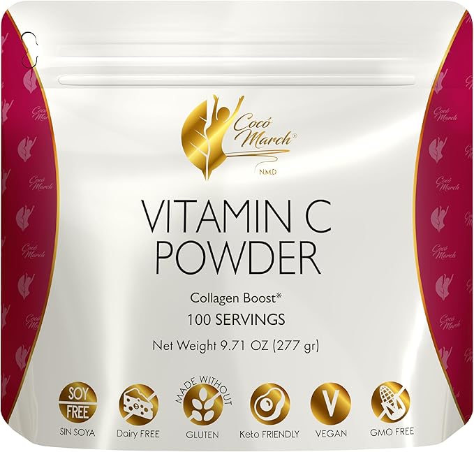 Cocó March N.M.D Vitamin C Powder 1000 mg – Immune Support Supplement with Zinc Bromelain Quercetin &amp L-Lysine Supports Collagen Production Vegan Gluten &amp Dairy Free Keto Friendly 10 oz