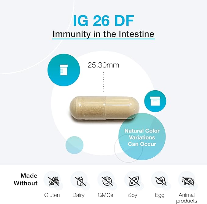 XYMOGEN IG 26 DF - Dairy-Free Immunoglobulin Capsules for Intestinal &amp Immune System Support - Hyperimmune Egg-Derived Immunoglobulins - 120 Capsules