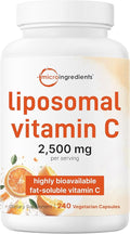 Liposomal Vitamin C 2500mg 240 Veggie Capsules | Highly Bioavailable Fat Soluble Form | Immune Support &amp Antioxidant Supplement | Liposomal Delivery for Superior Absorption | Non-GMO Gluten Fre