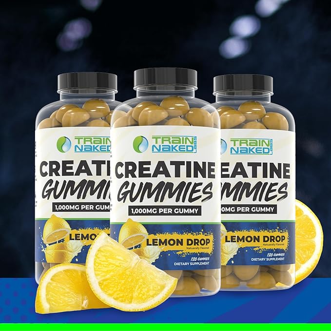 Train Naked Labs Creatine Gummies | Gummy Creatine Chewables for Men &amp Women | 5g per Serving | Gluten Free &amp Vegan | 120 Gummies 24 Servings (Lemon Drop)