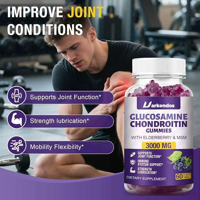 2 Packs 3000MG Glucosamine Chondroitin Gummies with MSM &amp Elderberry Extra Strength - Joint Support Antioxidant Immune Support Supplement for Adults Men &amp Women - 120 Blueberry Gummies