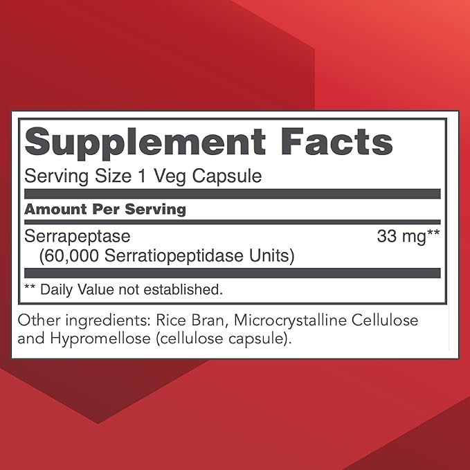 PROTOCOL FOR LIFE BALANCE Serrapeptase - Digestive Enzyme Capsule - 60000 Units Activity -Support Respiratory Health - Immune Support Supplement - 60 Veg Caps