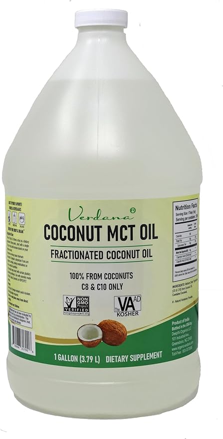 Verdana Coconut MCT Oil 1 Gallon – Food Grade for Keto Coffee Unflavored Natural Oil Pulling Mouthwash Massage Aromatherapy – 100% from Coconut - Medium Chain Triglycerides – Non-GMO Kosher