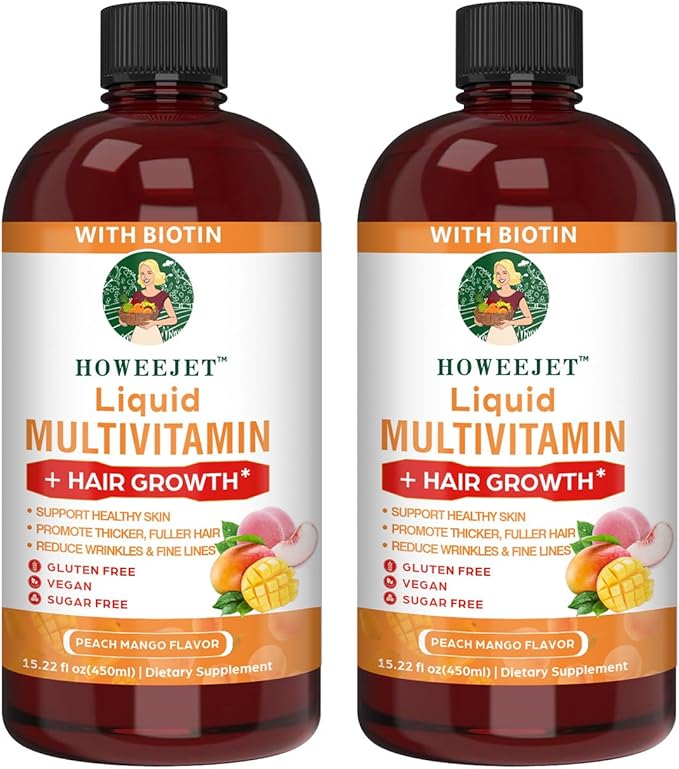 Liquid Multivitamin for Hair Growth | Biotin 10000mcg | Hair &amp Skin Support Supplement | Clinically Tested for Thicker Hair &amp Skin Elasticity | Suitable for Women &amp Men Ages 18+ | 15.22 F
