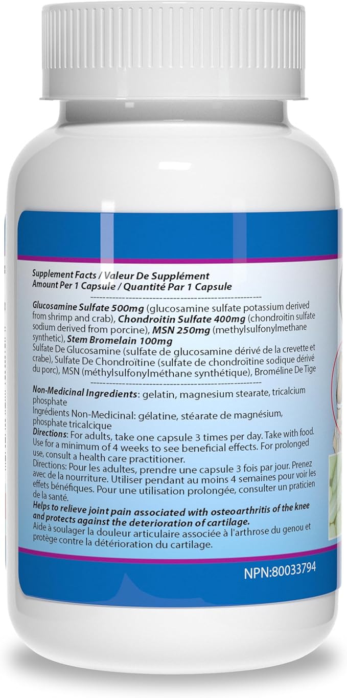 4-in-1 GLS Glucosamine Sulfate 1250mg 150 Count - Joint Support Supplement Glucosamine Chondroitin MSM with Bromelain Cartilage Mobility &amp Flexibility Support Made in Canada