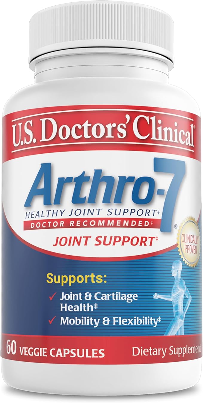 U.S. Doctors’ Clinical Arthro-7 - Clinically Proven Joint Support Complex with Turmeric MSM Collagen Bromelain for Flexibility Mobility and Strong Cartilage - 60 Capsules - 15/30-Day Supply
