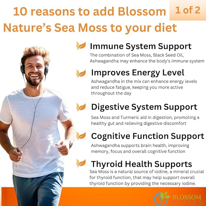 10-in-1 Irish Sea Moss Veggie Caps 3000mg Black Seed Oil Ashwagandha Bladderwrack Burdock Turmeric Apple Cider Vinegar Manuka Honey Dandelion Black Pepper - Made in US(Veggie Caps Unflavored)