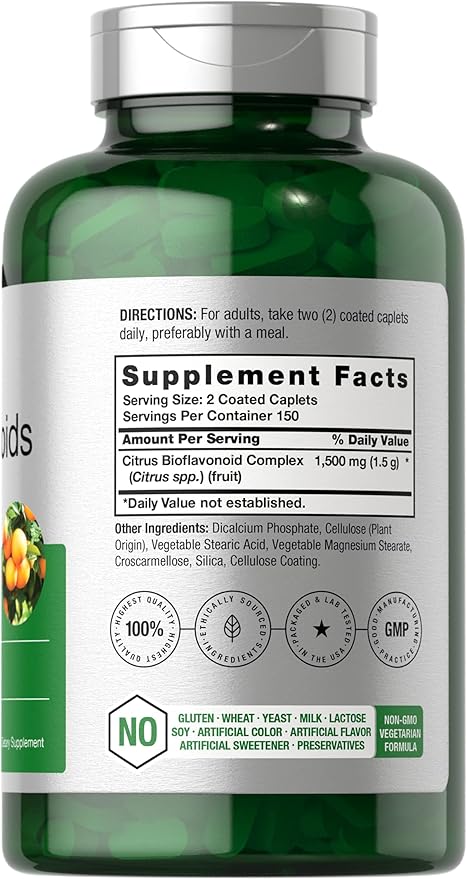 Horbäach Citrus Bioflavonoids Supplement | 1500mg | 300 Caplets | Vegetarian Non-GMO and Gluten Free Formula | Value Size