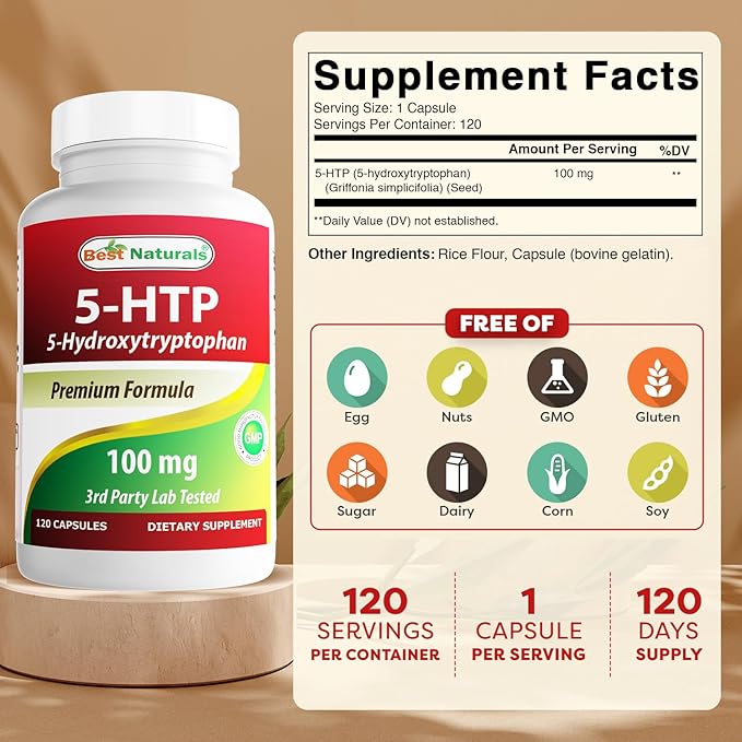 Best Naturals 5-HTP 100 mg 120 Capsules (Pack of 3)