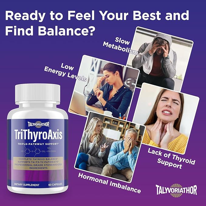 Thyroid Support Supplement for Women &amp Men – Professional T4 T3 T2 Triple-Pathway – Metabolism &amp Energy – with L-Tyrosine Selenium Ashwagandha &amp Guggul Extract – Standardized Herbs – 6