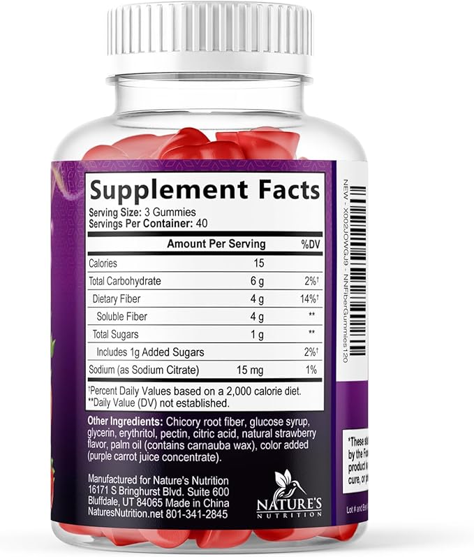 Fiber Gummies For Adults - Daily 3X Strength Soulable Fiber 4g Per Serving Gummy Supplement Prebiotic Gummy Digestive Health Support - Plant Based Fiber Regularity &amp Digestion Support - 120 Gummi
