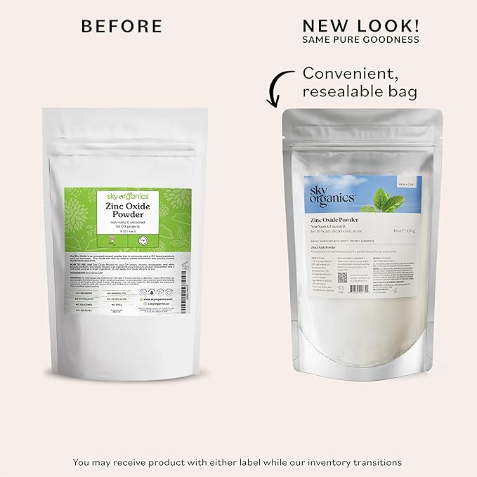 Sky Organics - Zinc Oxide Powder 16 oz - Non-Nano &amp Uncoated - Make Your Own Lotion Deodorant Cream Soap - DIY Essentials - Resealable Bag - Natural Vegan &amp Cruelty Free - Beauty &amp Pe