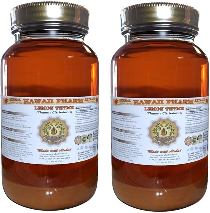Hawaii Pharm Lemon Thyme Liquid Extract Lemon Thyme (Thymus Citriodorus) Dried Leaf Tincture Supplement 2x32 oz