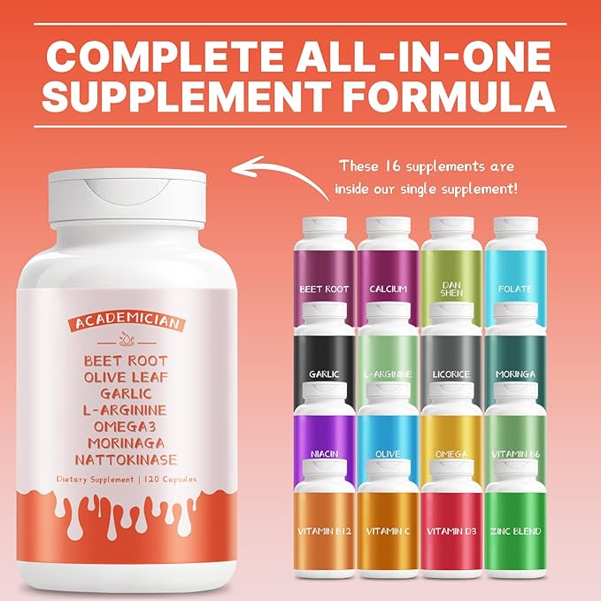 Moringa Capsules with Beet Root Capsule Olive Leaf Garlic L-Arginine Omega 3 Nattokinase Supplement - 120 Count