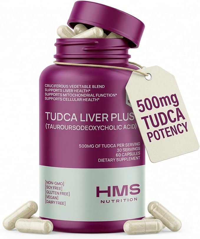 TUDCA Liver Plus+ Liver Support Supplement for Liver Cleanse with Milk Thistle Seed Extract Vitamin B12 Folate Tudca Bile Salt Supplement (Tauroursodeoxycholic Acid) 60 Capsules 1 Month Supply