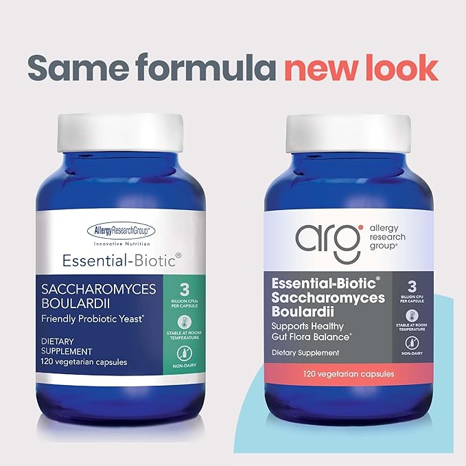 Allergy Research Group Essential-Biotic Saccharomyces Boulardii 450mg Probiotic Supplement - S. Boulardii Probiotic Yeast Friendly Bacteria Establishment GI Tract Support - 120 Count