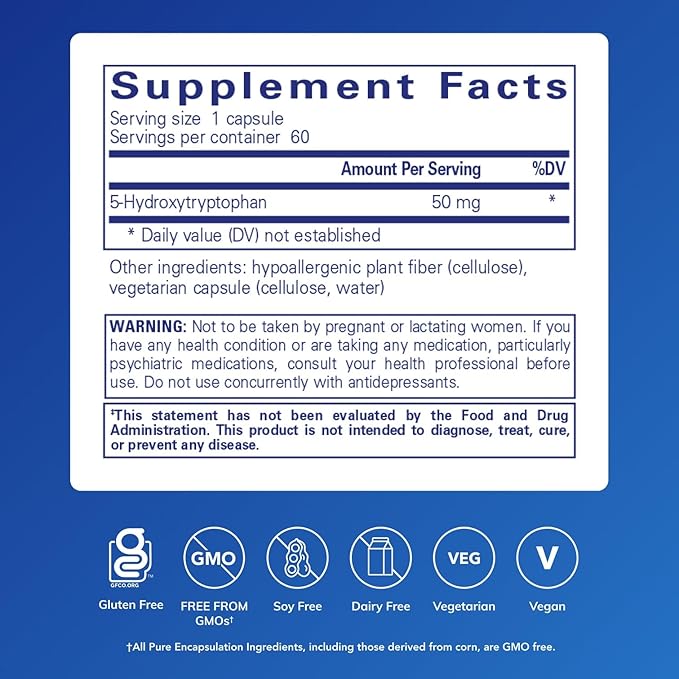 Pure Encapsulations 5-HTP 50 mg | 5-Hydroxytryptophan Supplement for Brain Sleep Eating Behavior and Serotonin Support* | 60 Capsules