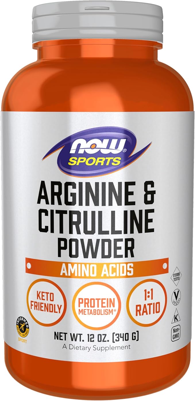NOW Foods Sports Nutrition Arginine &amp Citrulline Powder 1:1 Ratio Amino Acid 12-Ounce