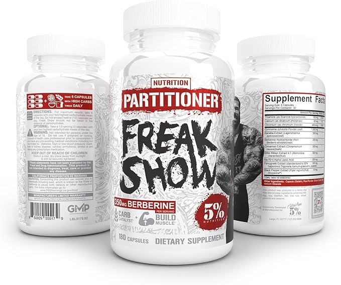 5% Nutrition Rich Piana Freak Show | Muscle Builder | Berberine Gymnema Sylvestre Banaba Powder | 180 Capsules (30 Days)