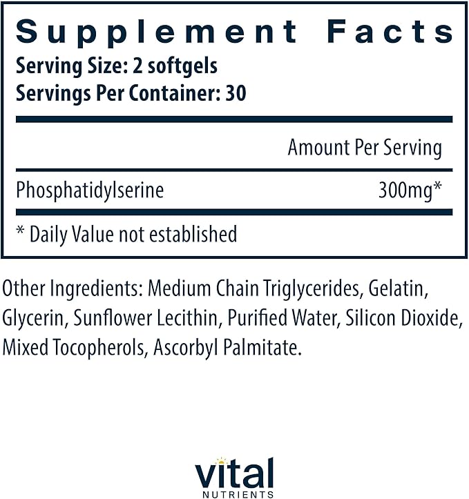 Vital Nutrients Phosphatidylserine - 150mg Phosphatidylserine Supplement - Powerful Nootropic for Attention Memory and Mental Focus Support* - Gluten Dairy Soy Free - Non-GMO - 60 Softgels