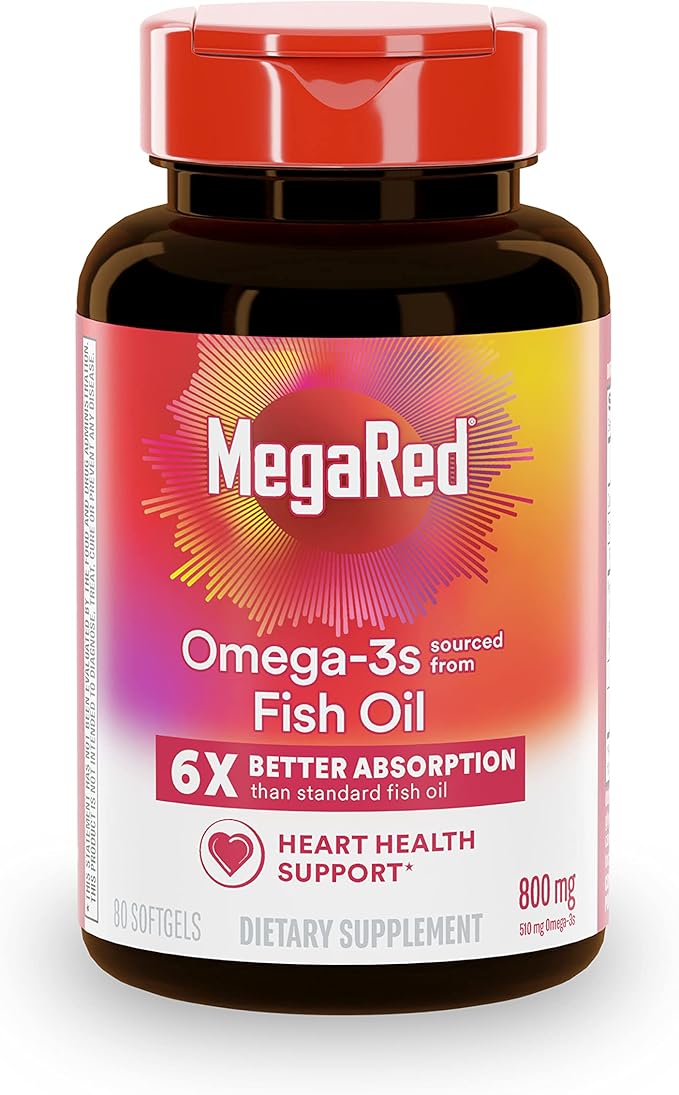 MegaRed Advanced 6X Absorption Softgels - Omega-3 Fish Oil Supplement 800mg (80 Count in A Box) EPA DHA Fish Oil Supports Heart Brain Joints &amp Eyes