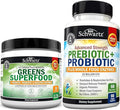Super Greens Powder with Probiotics Prebiotics and Digestive Enzymes (30 Servings) Plus Advanced Strength Pre and Probiotics Supplement with Digestive Enzymes (2 Month Supply)