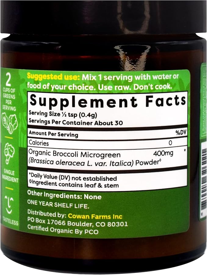 Whole Food Broccoli Microgreen Powder - US Grown Small Batch Nutritional Booster - Nrf Activation - 30 Servings / 12g