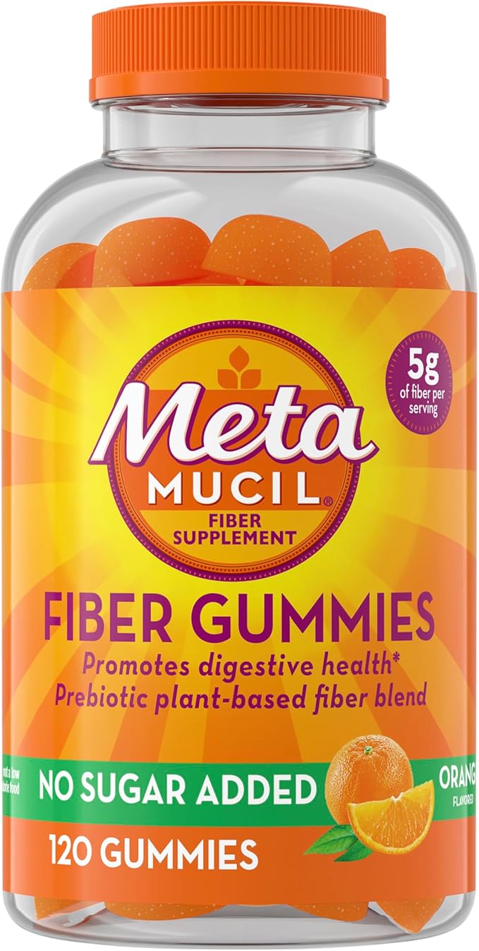 Metamucil Fiber Gummies for Adults No Sugar Added Orange Flavor 5g Prebiotic Plant Based Fiber Supplement Blend 120 Count