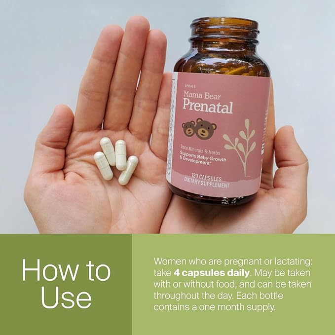 SPRIGS Prenatal Vitamins for Women with Folate Iron Vitamin B12 &amp A and Minerals | Prenatal Supplement for Conception Pregnancy Nursing | Easy Digest Capsules for Womens Health Support - 120 Count