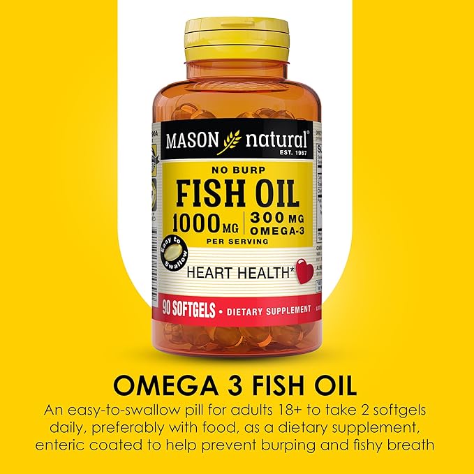 Mason Natural Omega3 Fish Oil 45Day Supply 1000mg with EPA and DHA for Joint Support 90 Softgels (Pack of 3)