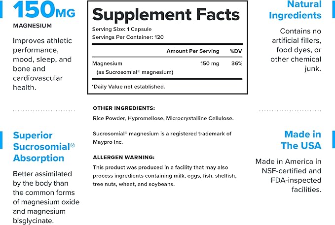 Legion Sucrosomial Magnesium Supplements - High Absorption Magnesium Supplement for Women &amp Men - Magnesium Mineral Supplements to Help Boost Athletic Performance &amp Overall Health - 120 Servin