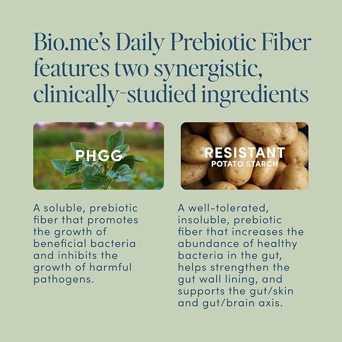 Bio.me Daily Prebiotic Fiber Powder Unflavored - 20 Travel Packs 7g Per Serving - Soluble &amp Insoluble Fiber Supplement for Women &amp Men - Digestive Health &amp Gut Health - GLP-1 Friendly Su