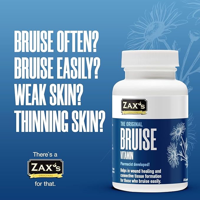 ZAX'S ORIGINAL Bruise Vitamin 2-Pack – Pharmacist-Developed Bruising Supplements Potent Swelling &amp Bruise Reducer with Zinc Vitamins K D3 C Citrus Bioflavonoids 120 Caps Pair with Arnica Cr
