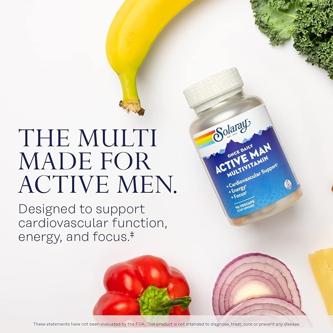 SOLARAY Once Daily Active Man Multivitamin - Cellular Energy and Immune Support Supplement w/Vitamin D Vitamin C B12 B6 Zinc Lutein Digestive Enzymes Whole Foods 60-Day Guarantee 90 Servings