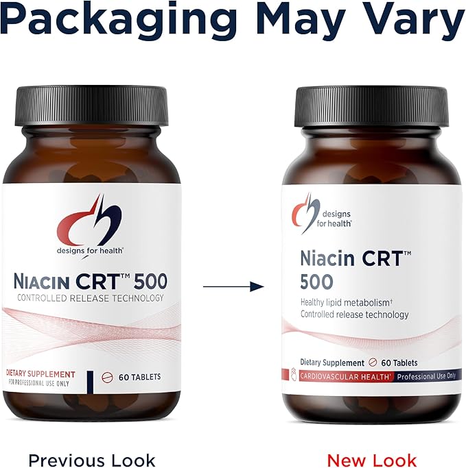 Designs for Health Niacin 500mg - Niacin CRT Vitamin B3 (Nicotinic Acid) Controlled Slow Release Tablets to Help Minimize Flush - Non-GMO Gluten Free Supplement (60 Tablets)