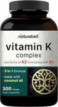 NatureBell Vitamin K Complex - 300 Softgels - Delivers 2600mcg Vitamin K - Full Spectrum Bone &amp Heart Health Support Supplement - High Absorption K1 &amp K2 MK-4 &amp MK-7*